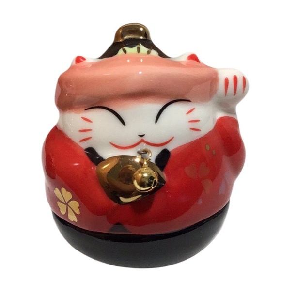 Vintage Japanese Lucky Cats Weighted Roly Poly Fortune Cat Figurines, Set of 2 - Picture 3 of 8